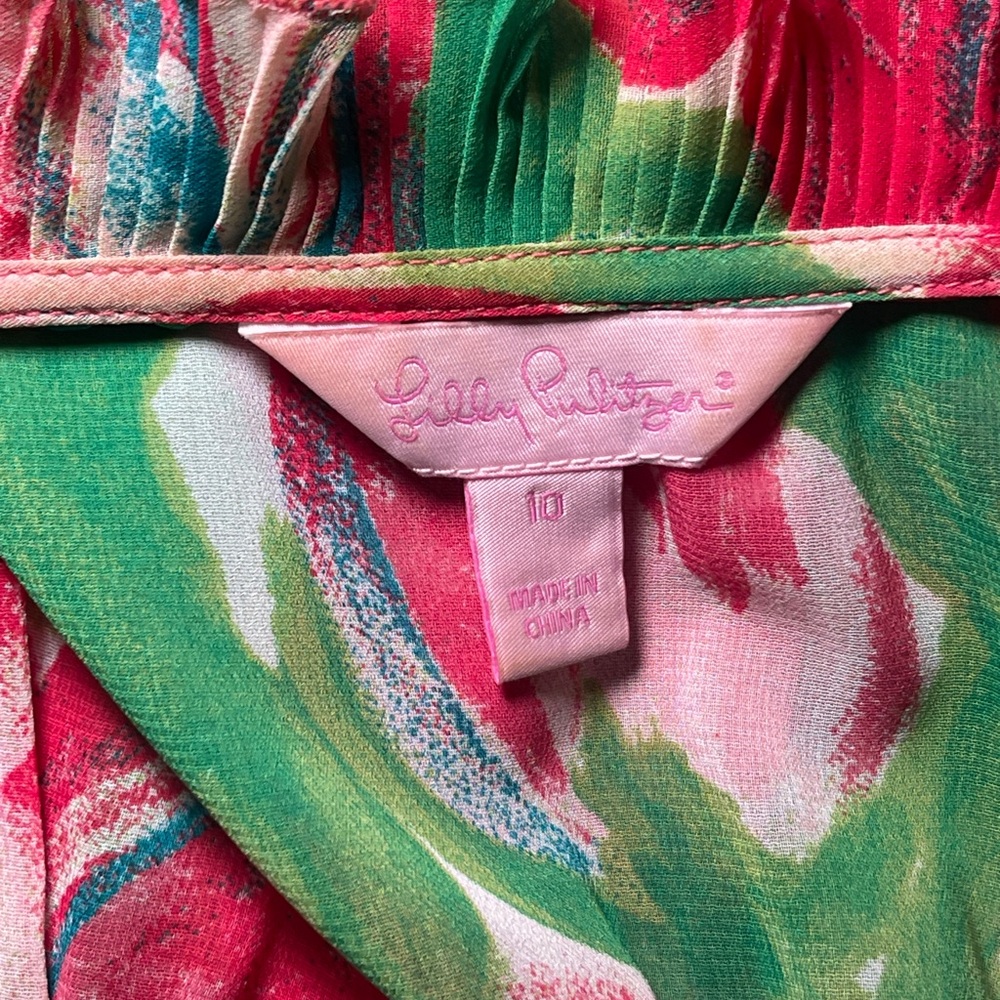 Lilly Pulitzer floral wrap dress 10 Pink green ruffle resort - Picture 4 of 5